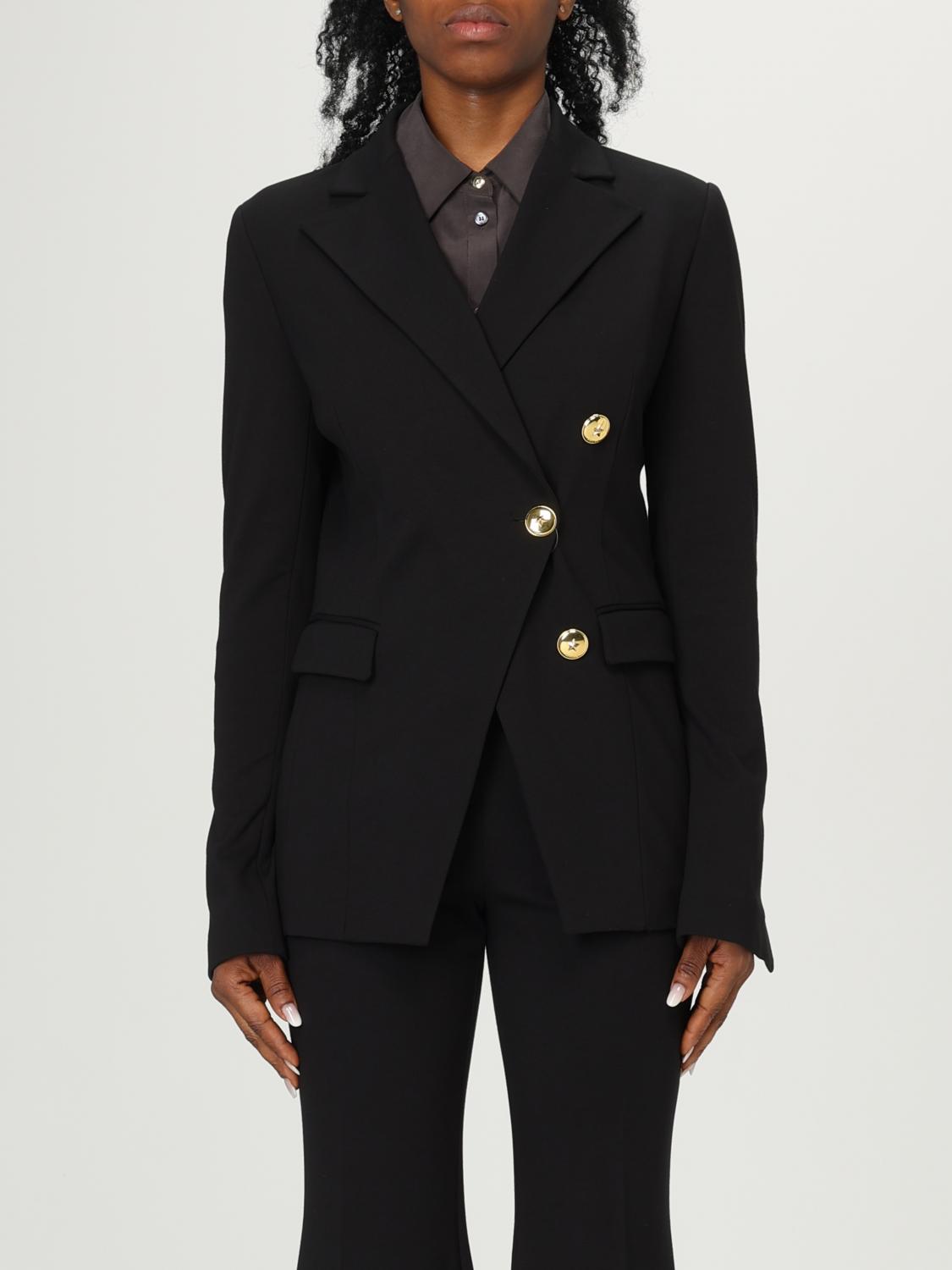 Pinko Asymmetric Tailored Blazer With Gold Buttons And Structured Shoulders In Black