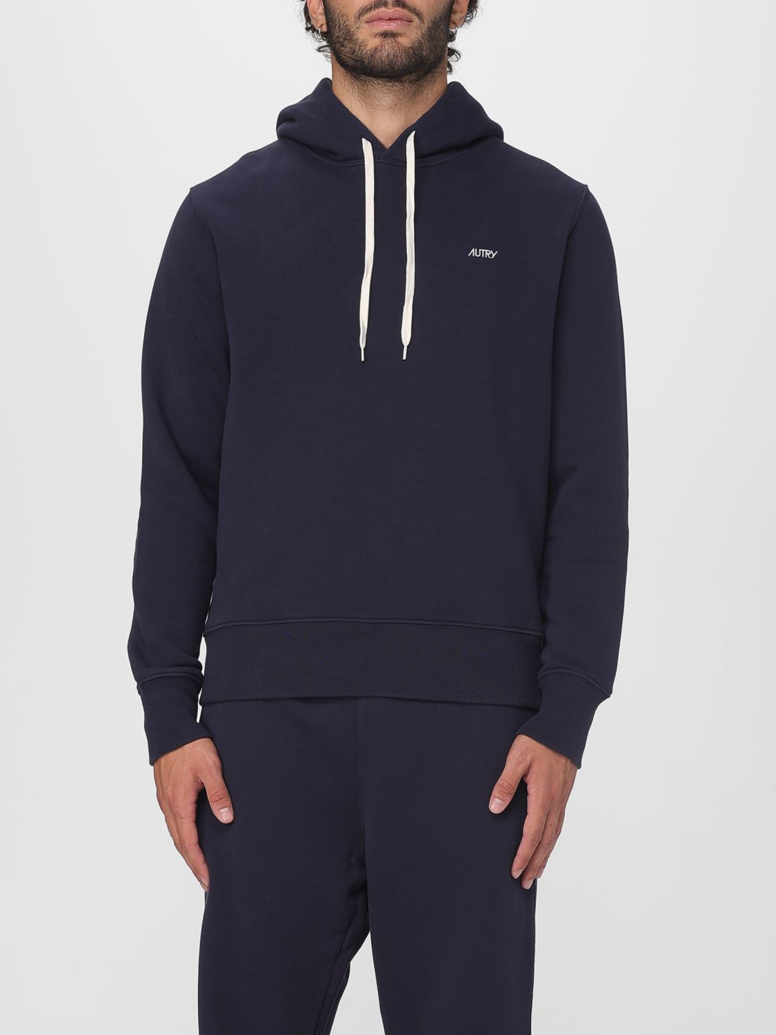 Autry Navy Cotton Hoodie With Drawstring Hood And Contrast Logo In Blue