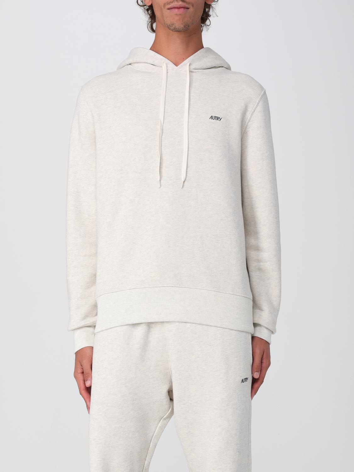 Autry Cropped Light Grey Hoodie Sweater With Relaxed Fit In White