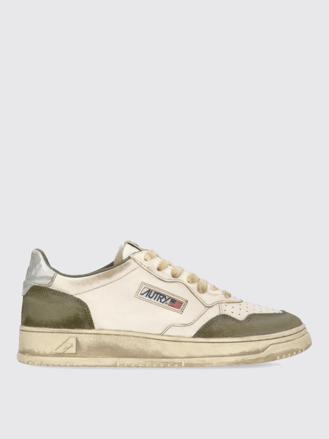 Autry Supvint Lowleat Suede Lizard Silv Sneaker In Green