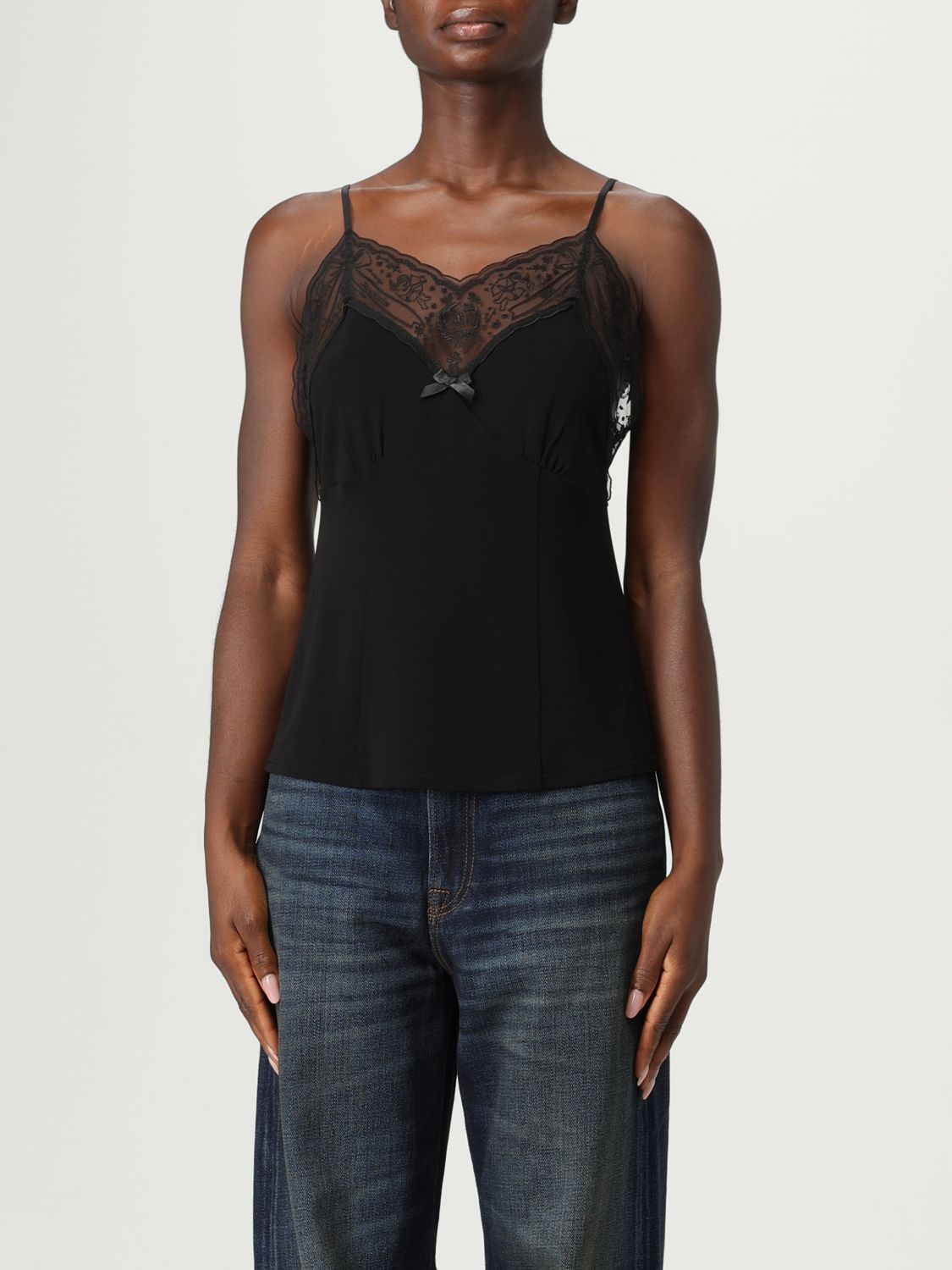 Acne Studios Lace Strap Blouse Woman Black In Blue
