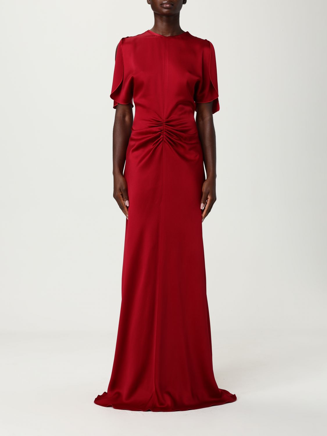 Victoria Beckham Womens Gathered Draped-sleeve Satin Maxi Dress Rose In Red