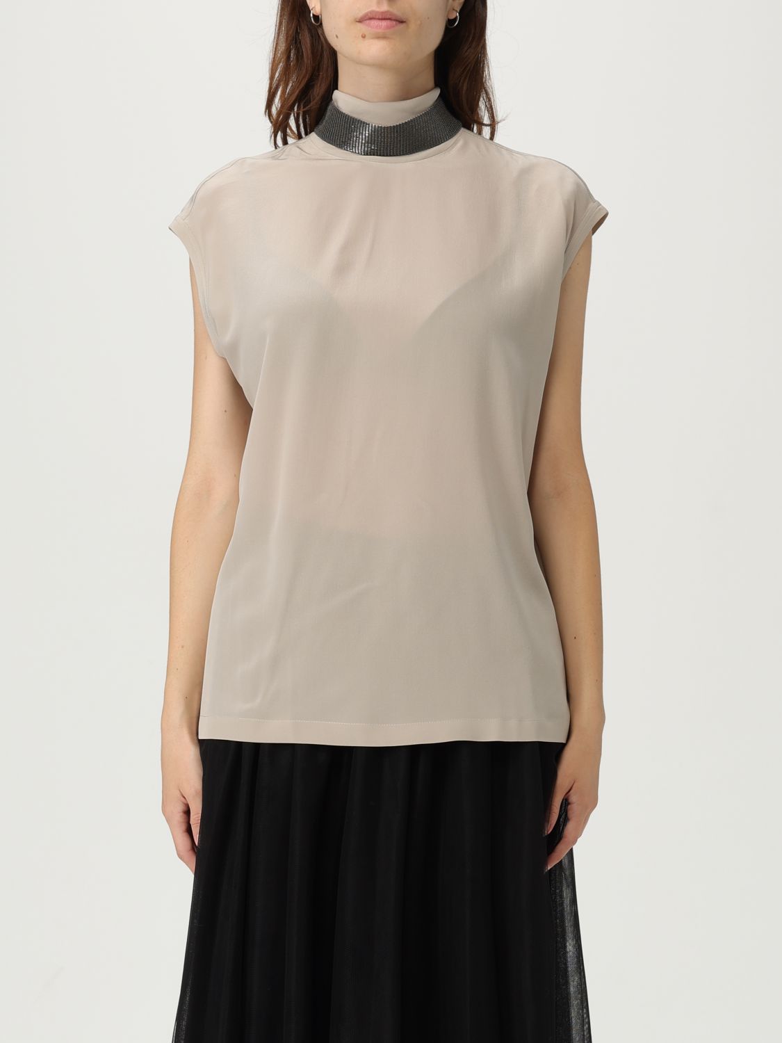 Brunello Cucinelli Top Silver Beige In Neutral