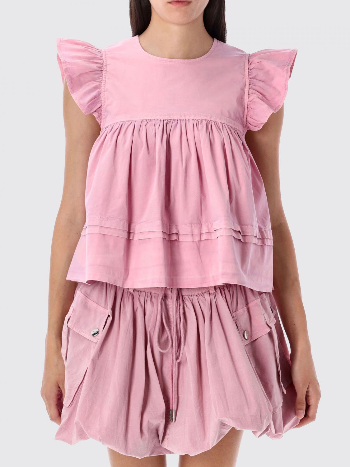 Ganni Washed Cotton Top In Pink