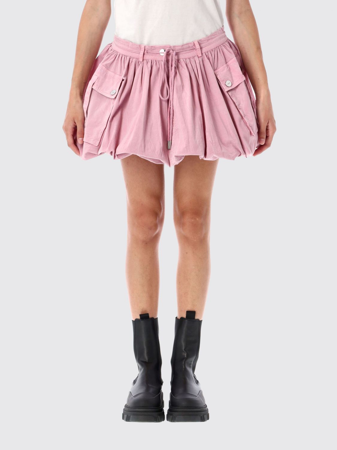 Ganni Bubble Flared Cotton Skirt With Drawstring Waist In Pink