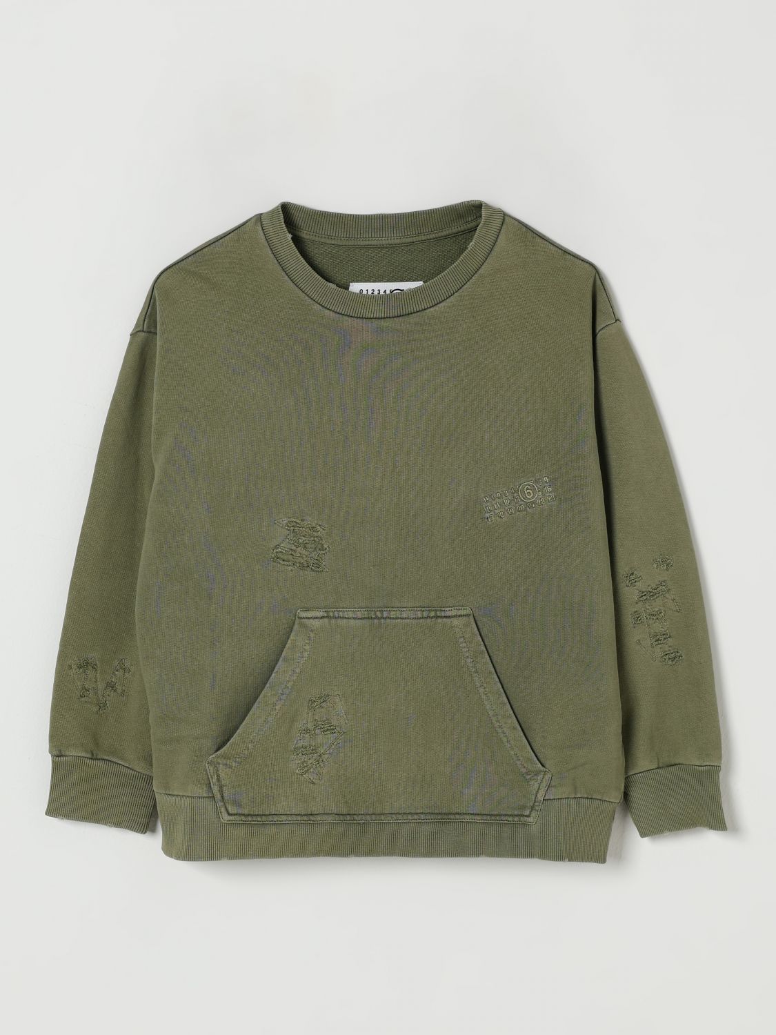 Mm6 Maison Margiela Kids Numeric Embroidered Worn-effect Sweatshirt In Green