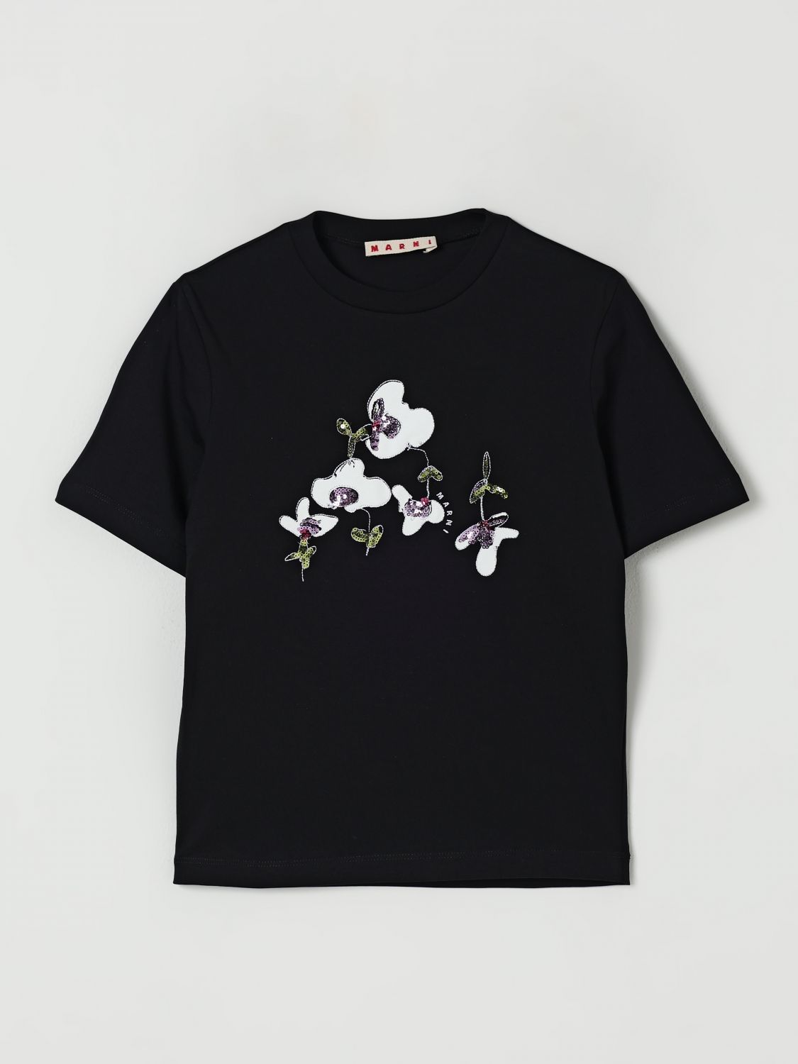 Marni T-shirt In Jersey Con Patch Floreali In Black