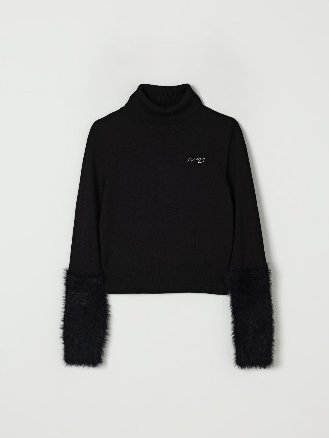 N°21 Fluffy-sleeves Roll-neck Jumper In Black