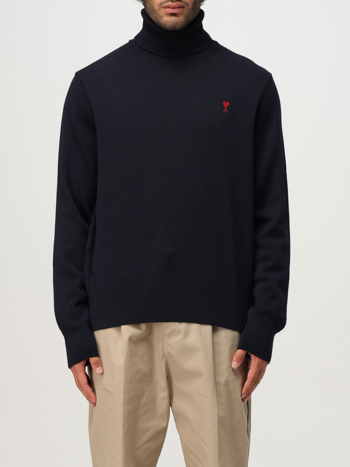 Ami Alexandre Mattiussi Wool Sweater With Turtleneck And Ribbed Finish In Black