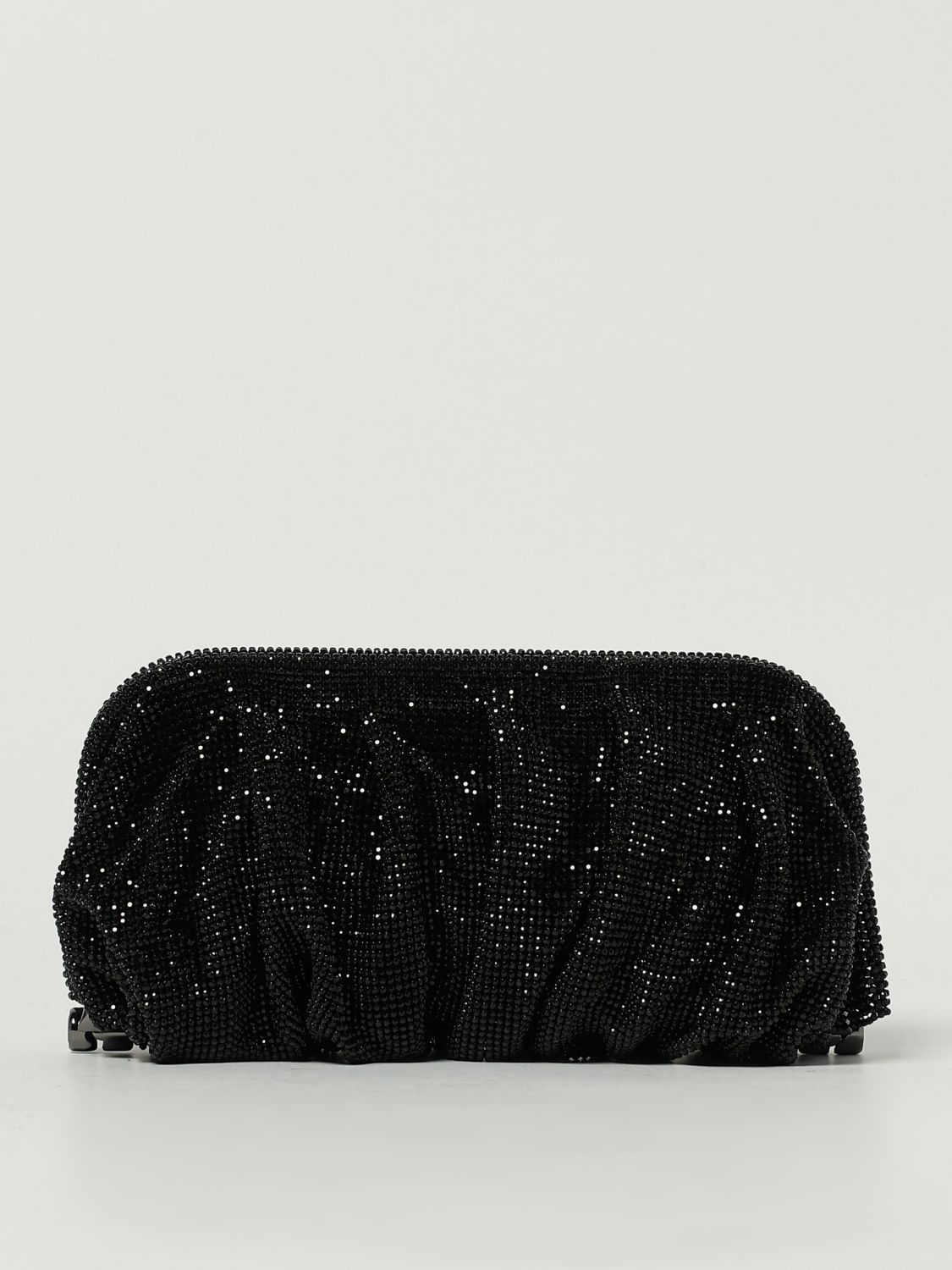 Benedetta Bruzziches Venus La Grande Ruched Crystal Mesh Clutch Bag In Black