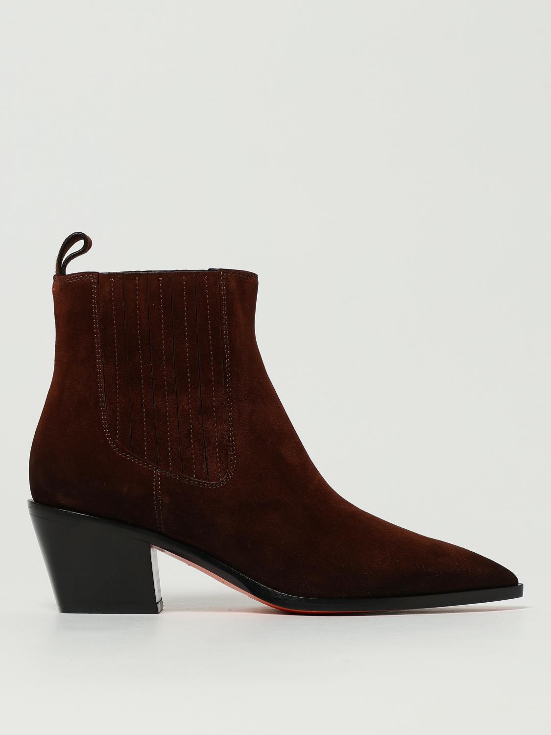 Santoni 60mm Pointed-toe Block-heel Boots In Brown