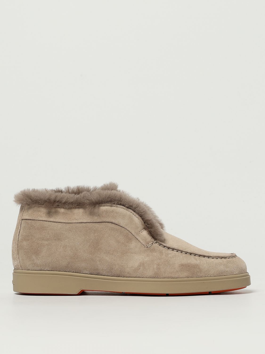 Santoni Grey Suede Ankle Boots With Fur Trim In Brown