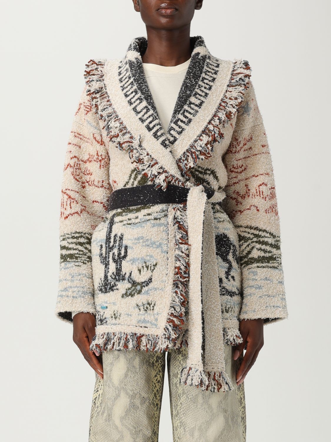 Alanui Sunset Riders Cardigan Knitwear Beige In White