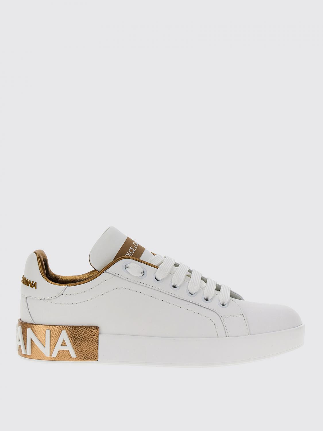 Dolce & Gabbana Portofino Leather Sneakers In Gold