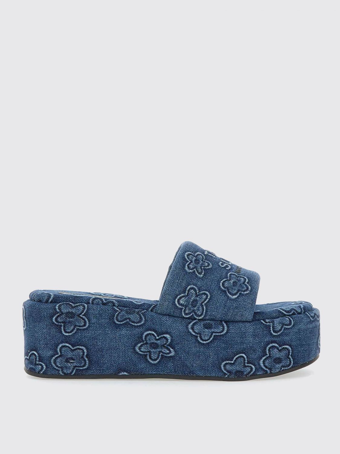 Marc Jacobs The Puffy Daisy Denim Platform Sandal Slides In Blue