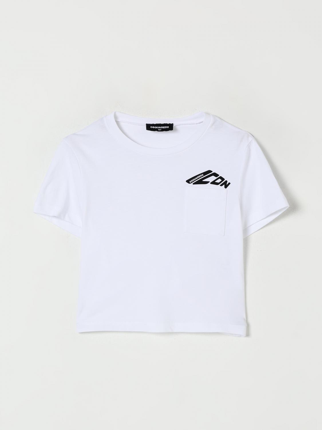 Dsquared2 T-shirt Cropped In Jersey Con Taschino In White