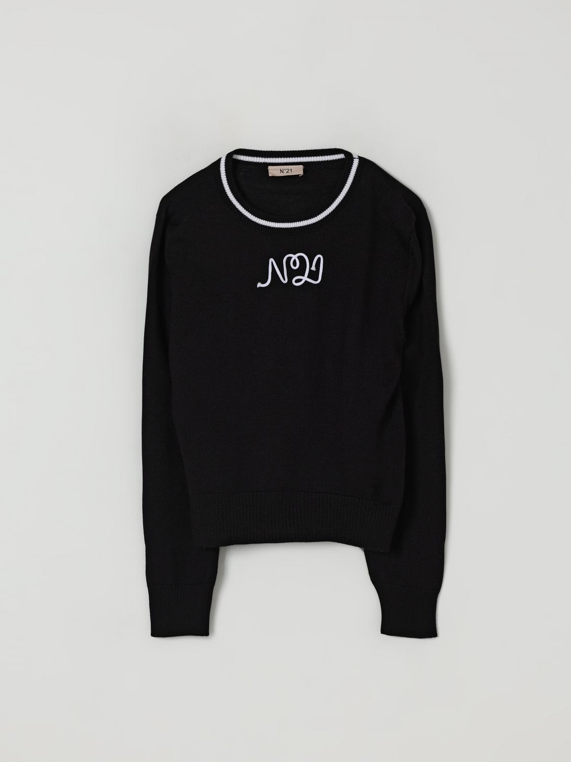 N°21 Pullover In Misto Lana Con Logo Corsivo In Black