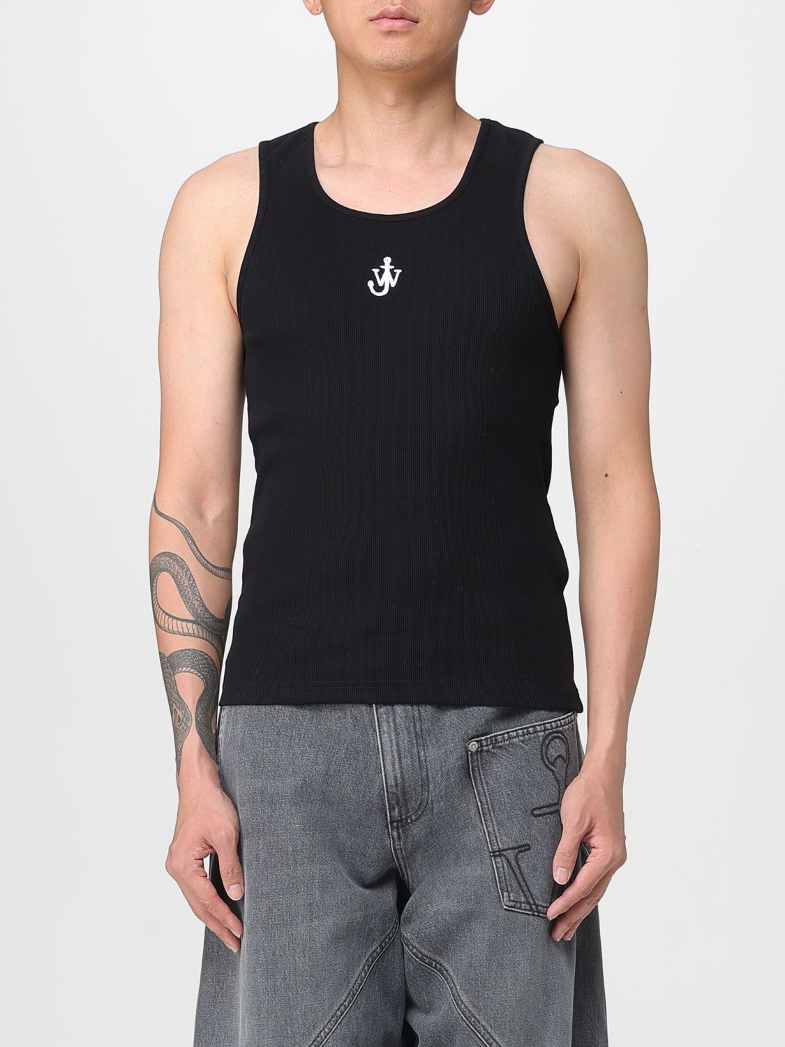 Jw Anderson Black Anchor Embroidery Tank Top In Black