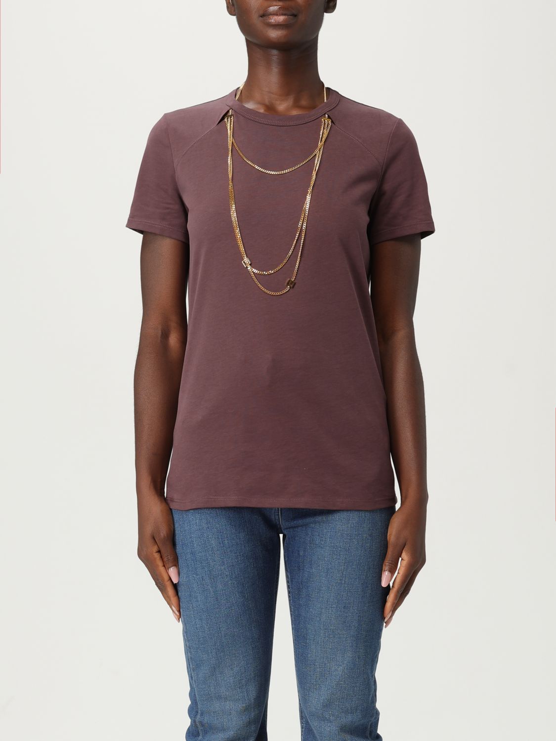 Elisabetta Franchi Crewneck Top Featuring Chain Detail And Charms In Purple