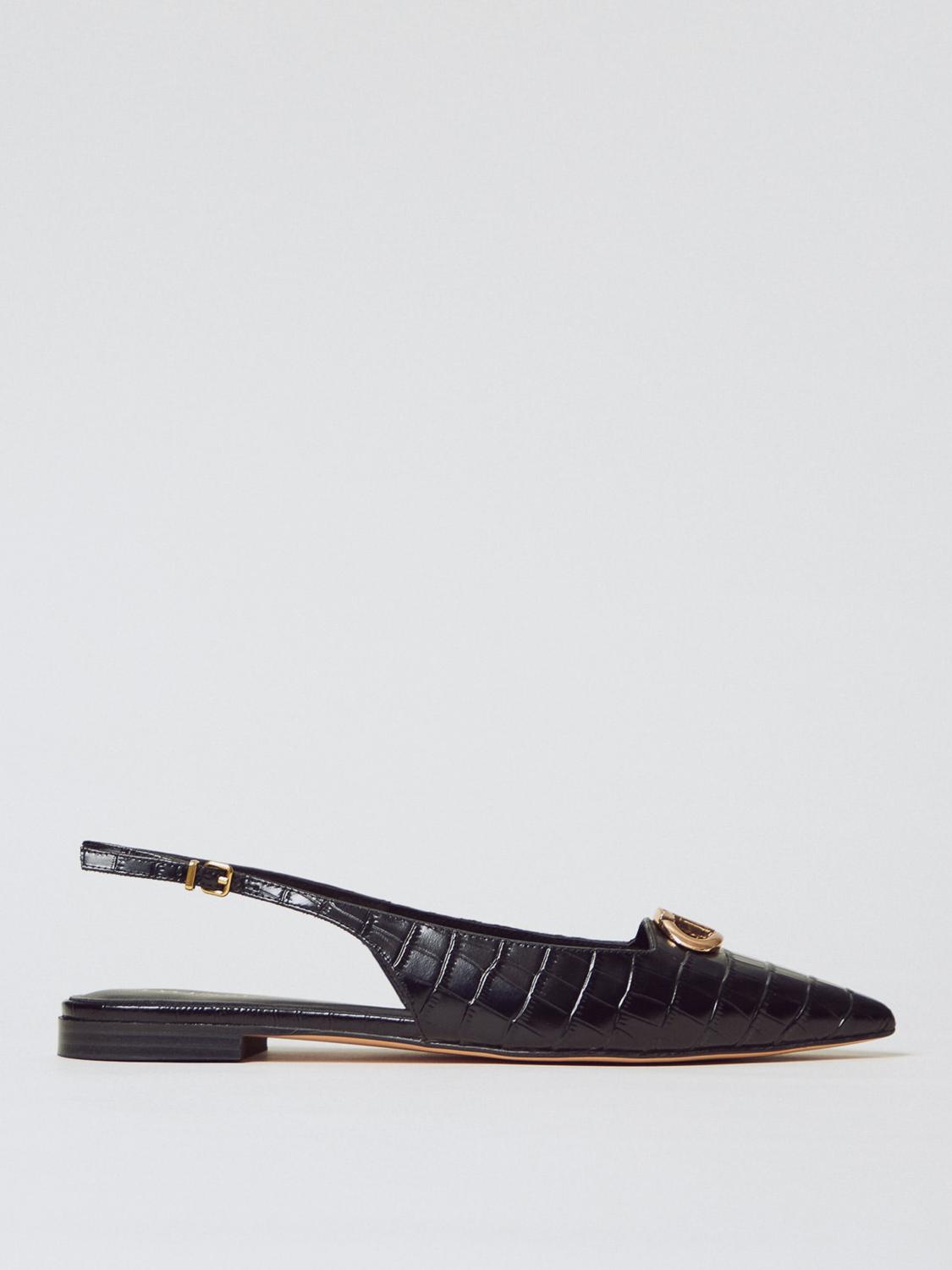 Twinset Crocodile-print Slingback Mules In Black