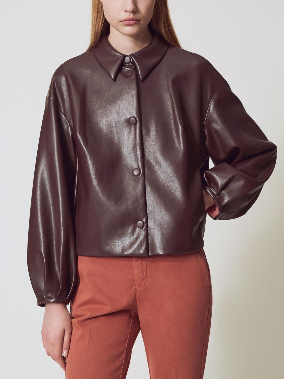 Twinset Blouson Effet Cuir Avec Col Chemise In Blue