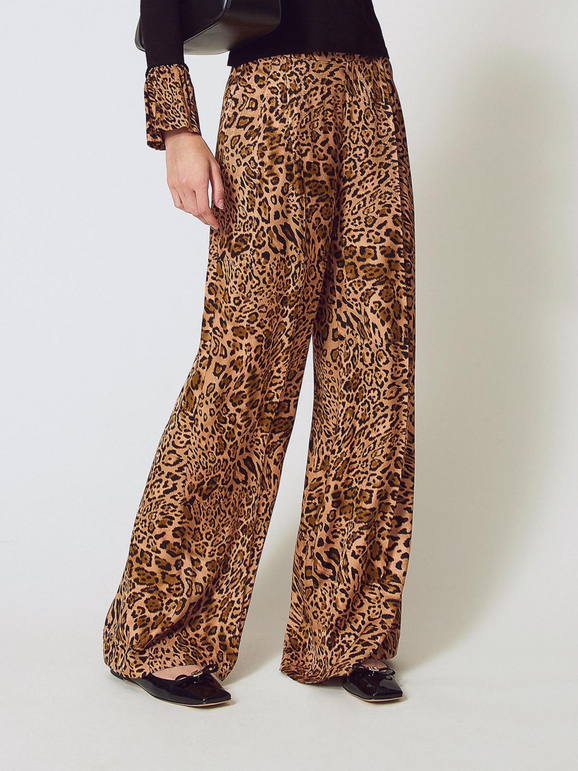 Twinset Pleated Leopard-print Trousers In Brown
