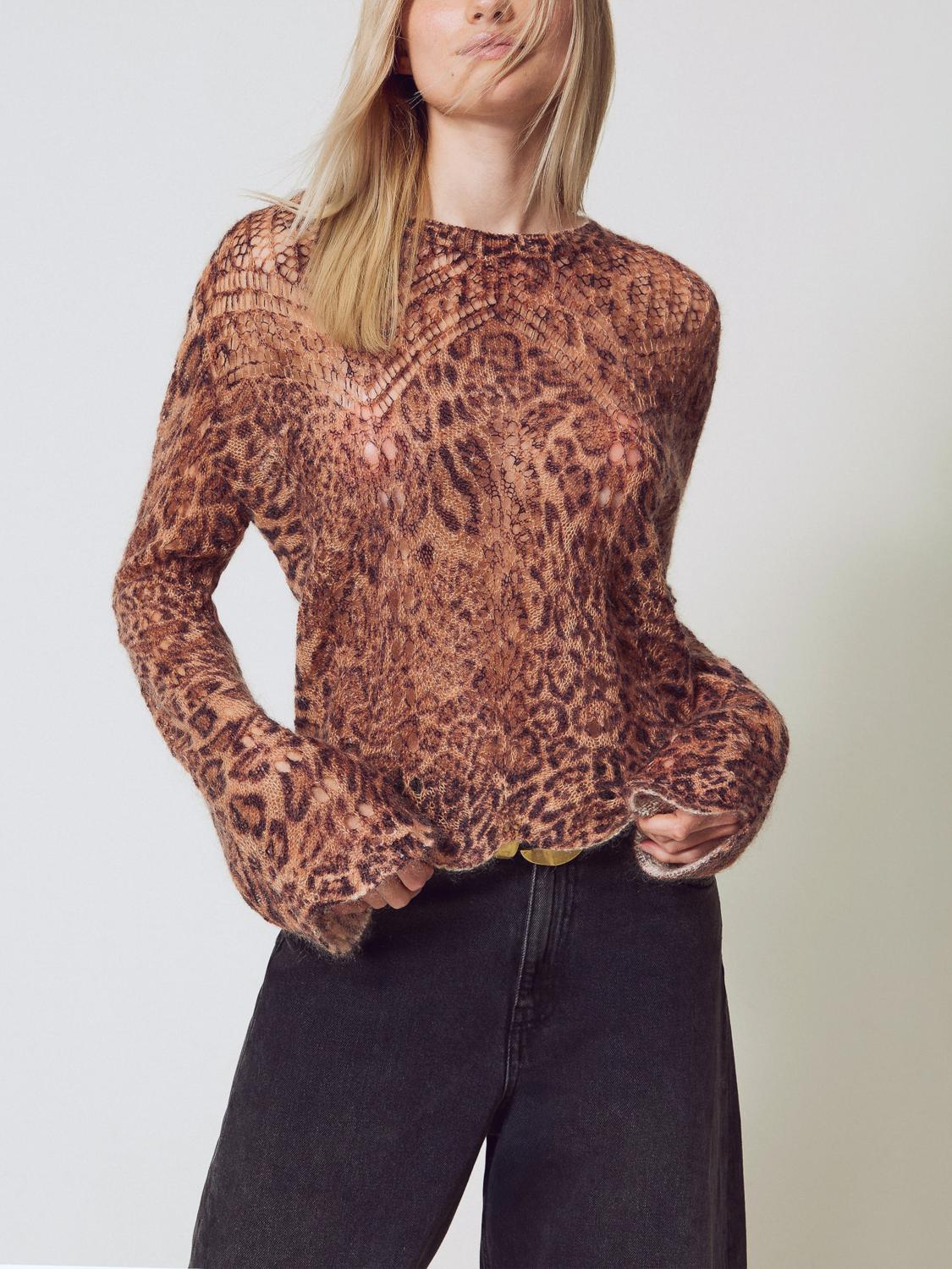 Twinset Bell-sleeve Leopard-print Top In Brown