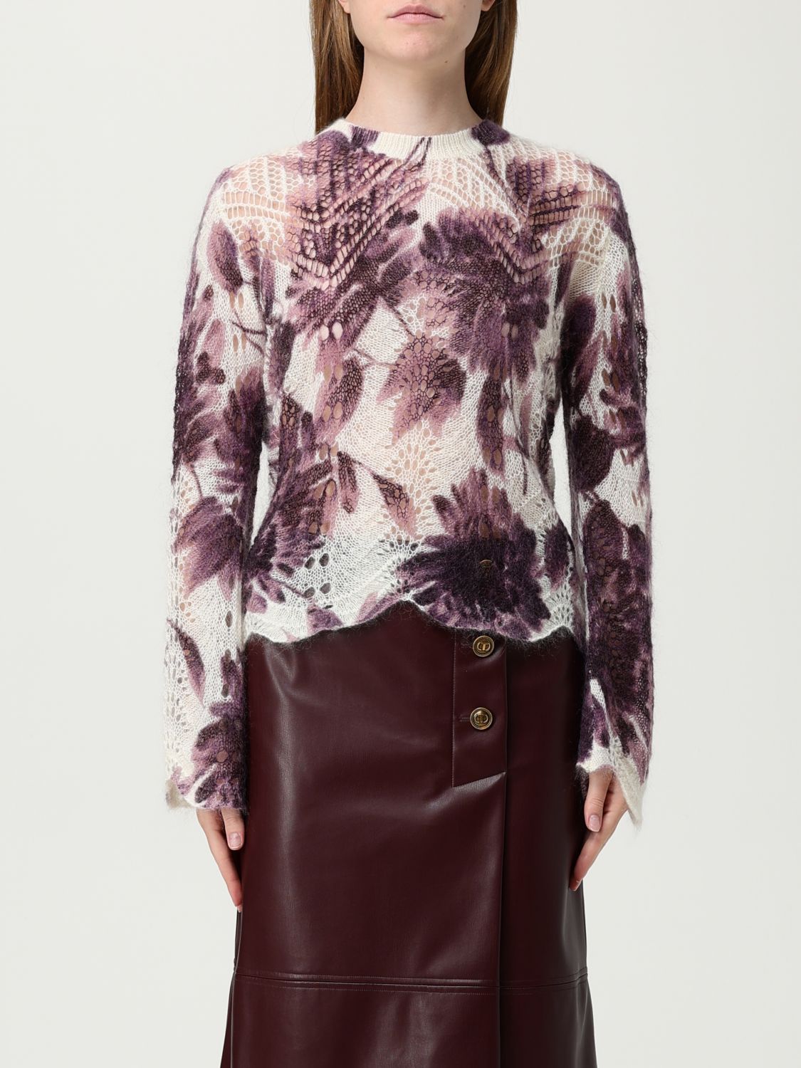 Twinset Twin-set Floral Lace Sweater With Lightweight Elegance In Pink