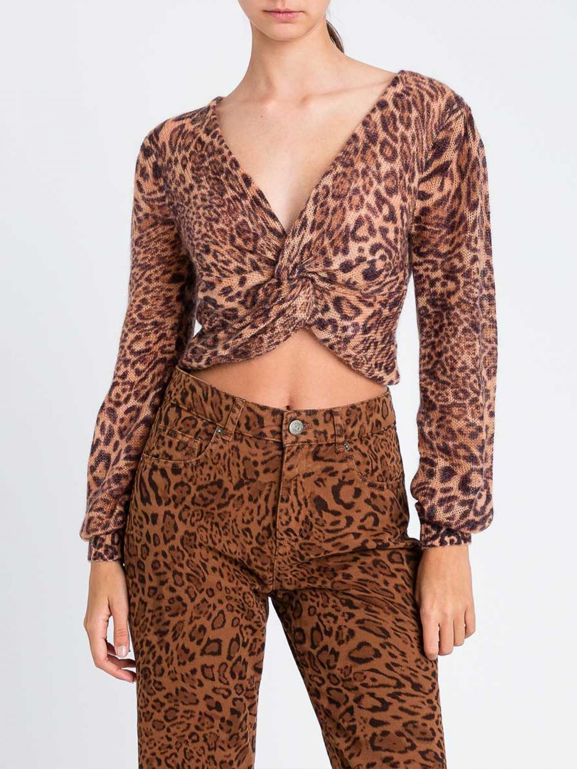 Twinset Cropped Sweater With Twisted Front In Brown