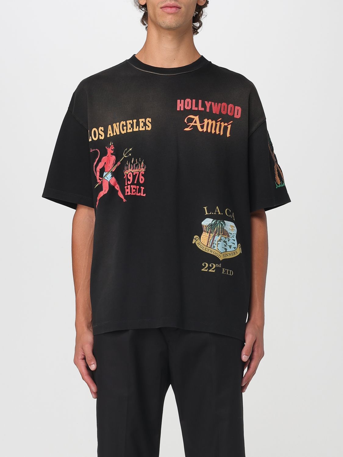 Amiri Crew Neck Graphic Print Relaxed Fit In Black