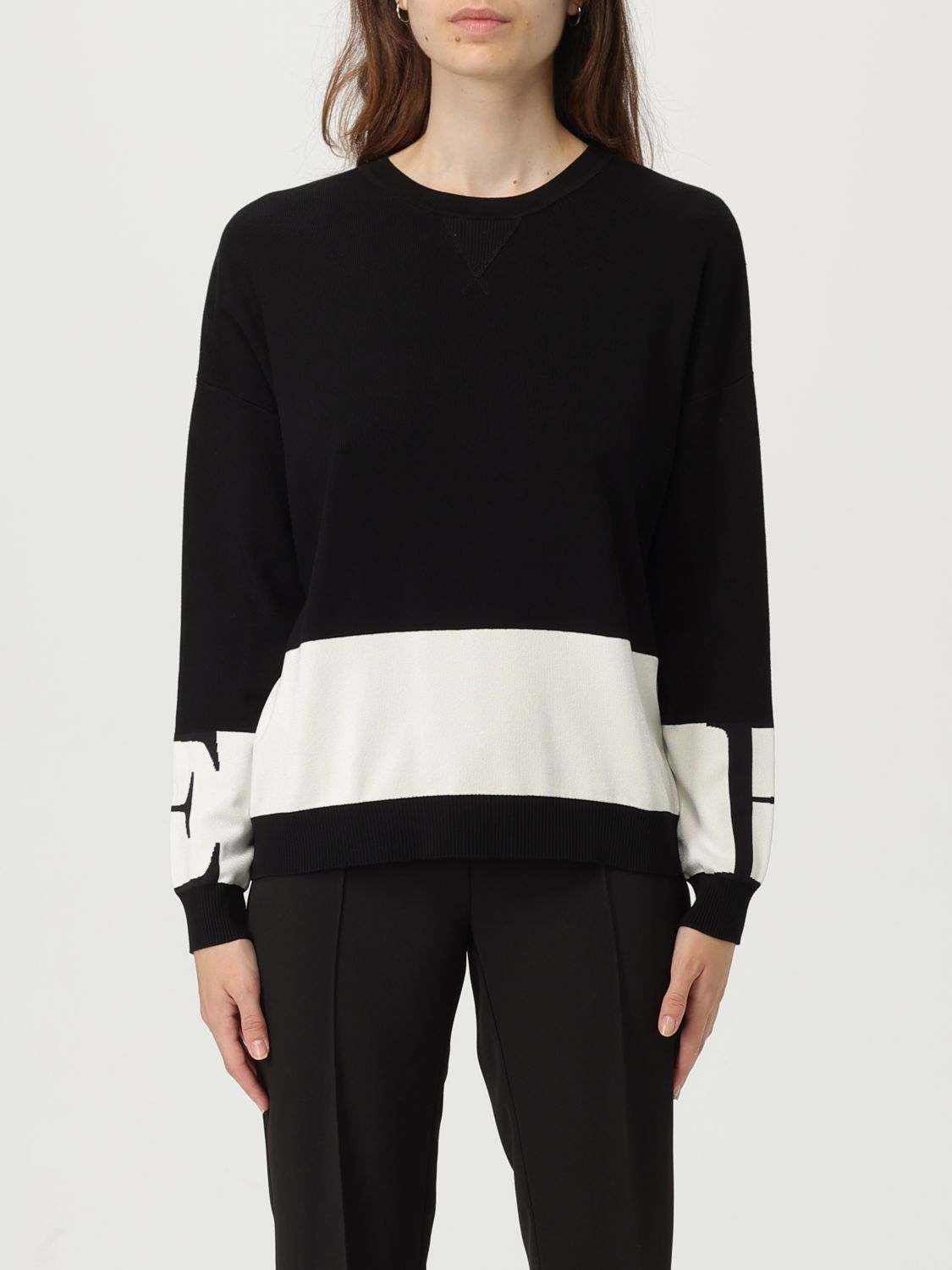 Elisabetta Franchi Inlaid Logos Colour-block Crewneck Sweater In Black