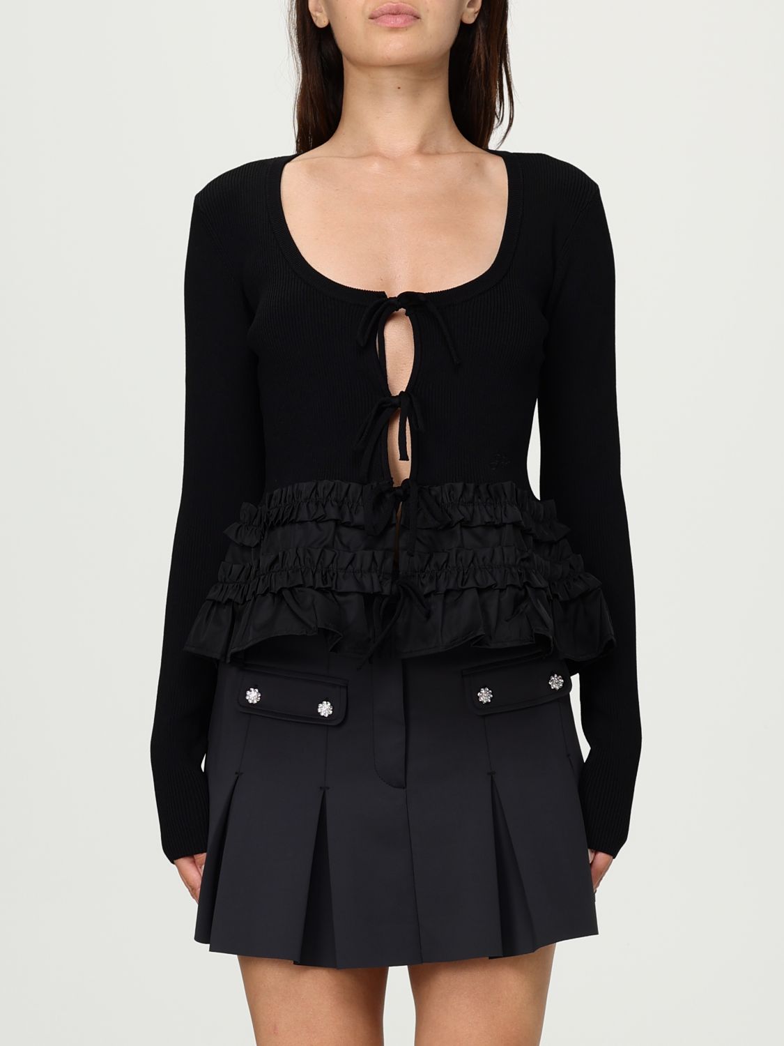 Ganni Women Rib Knit Tie-string Cardigan In Black