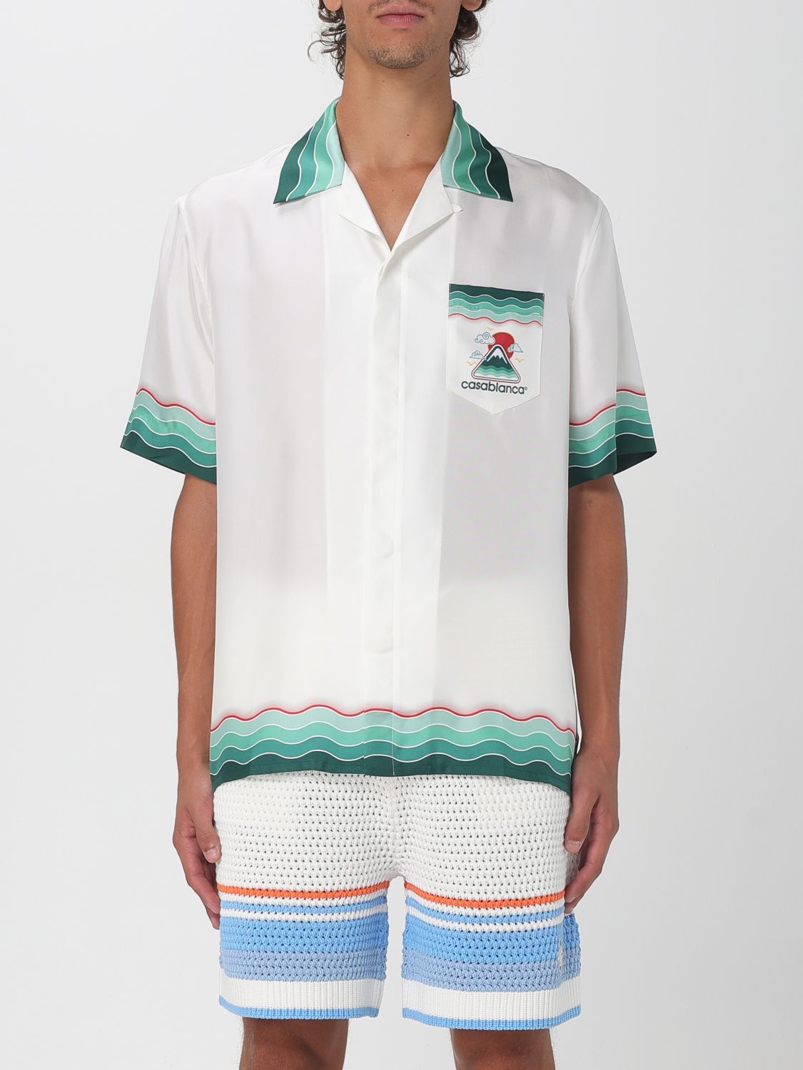 Casablanca Convertible-collar Printed Silk-twill Shirt In White