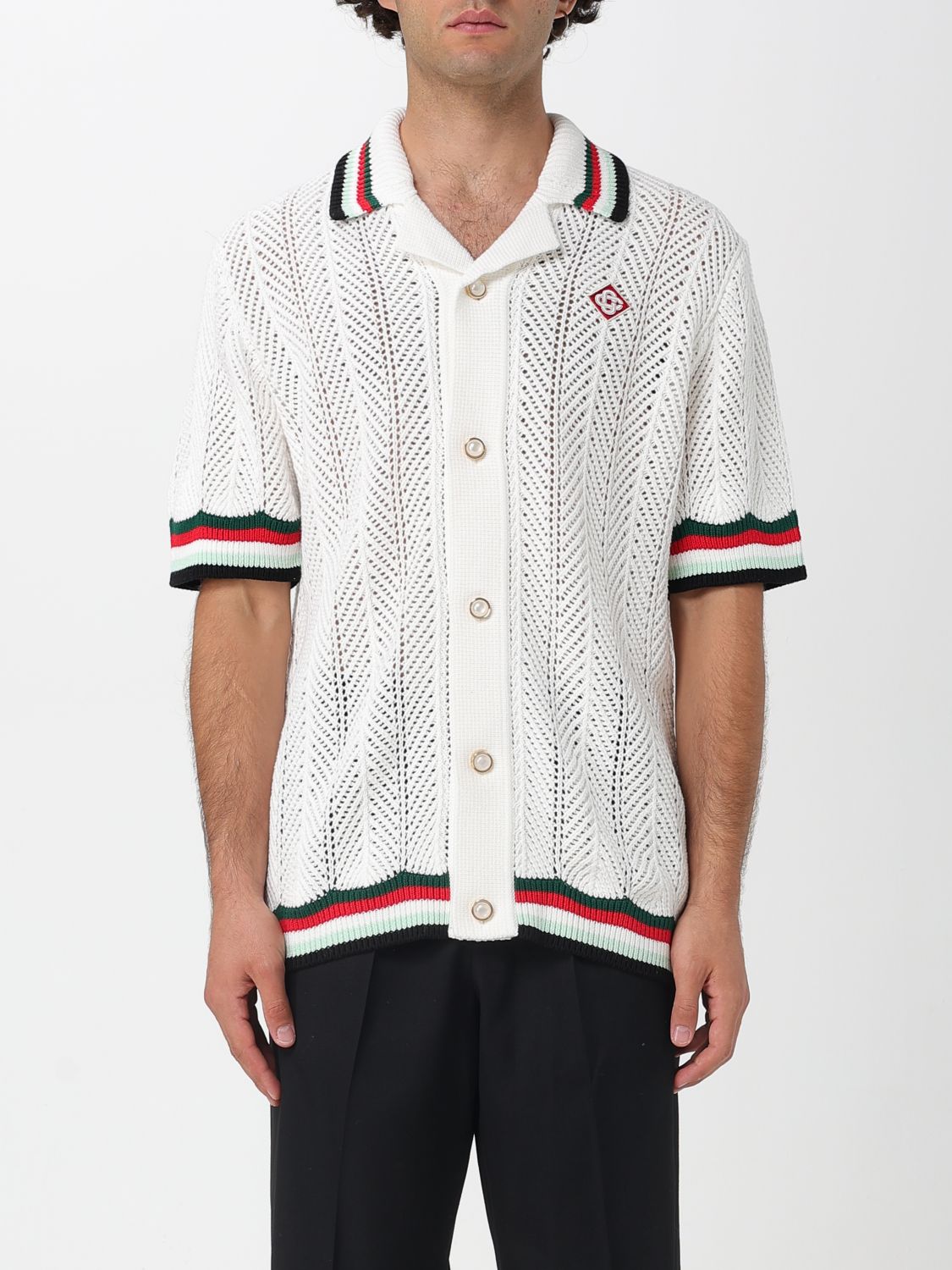 Casablanca Men White Shirt With Classic Collar And Chest Logo Patch In Cotton Man In White