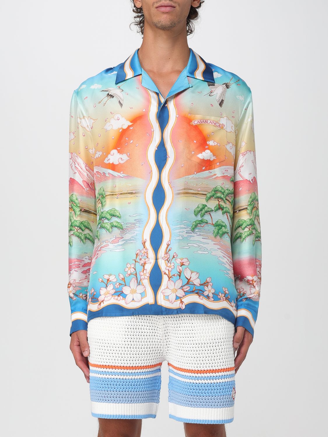 Casablanca Tennis Club Convertible-collar Printed Silk-twill Shirt In Multi