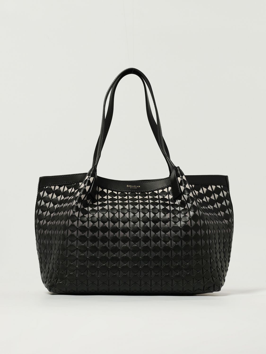 Serapian Small Secret Mosaico Leather Tote Bag In Black