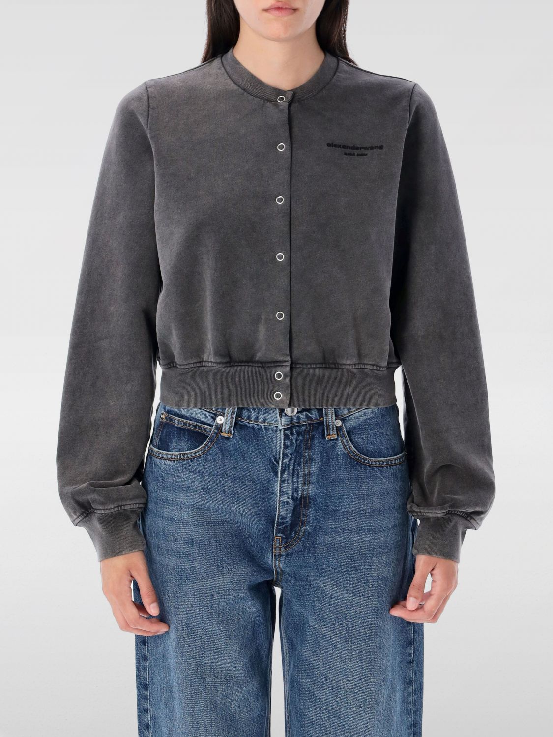 Alexander Wang Terry Shrunken Cardigan In Blue