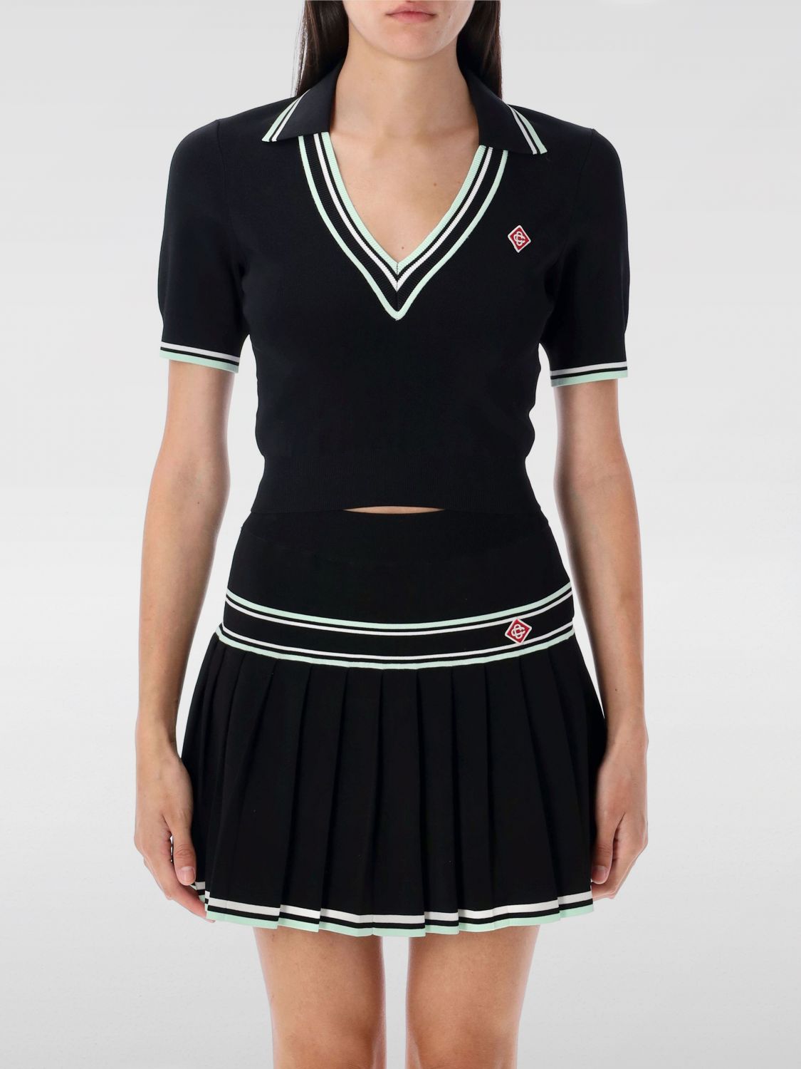 Casablanca Viscose V-neck Polo Shirt In Black