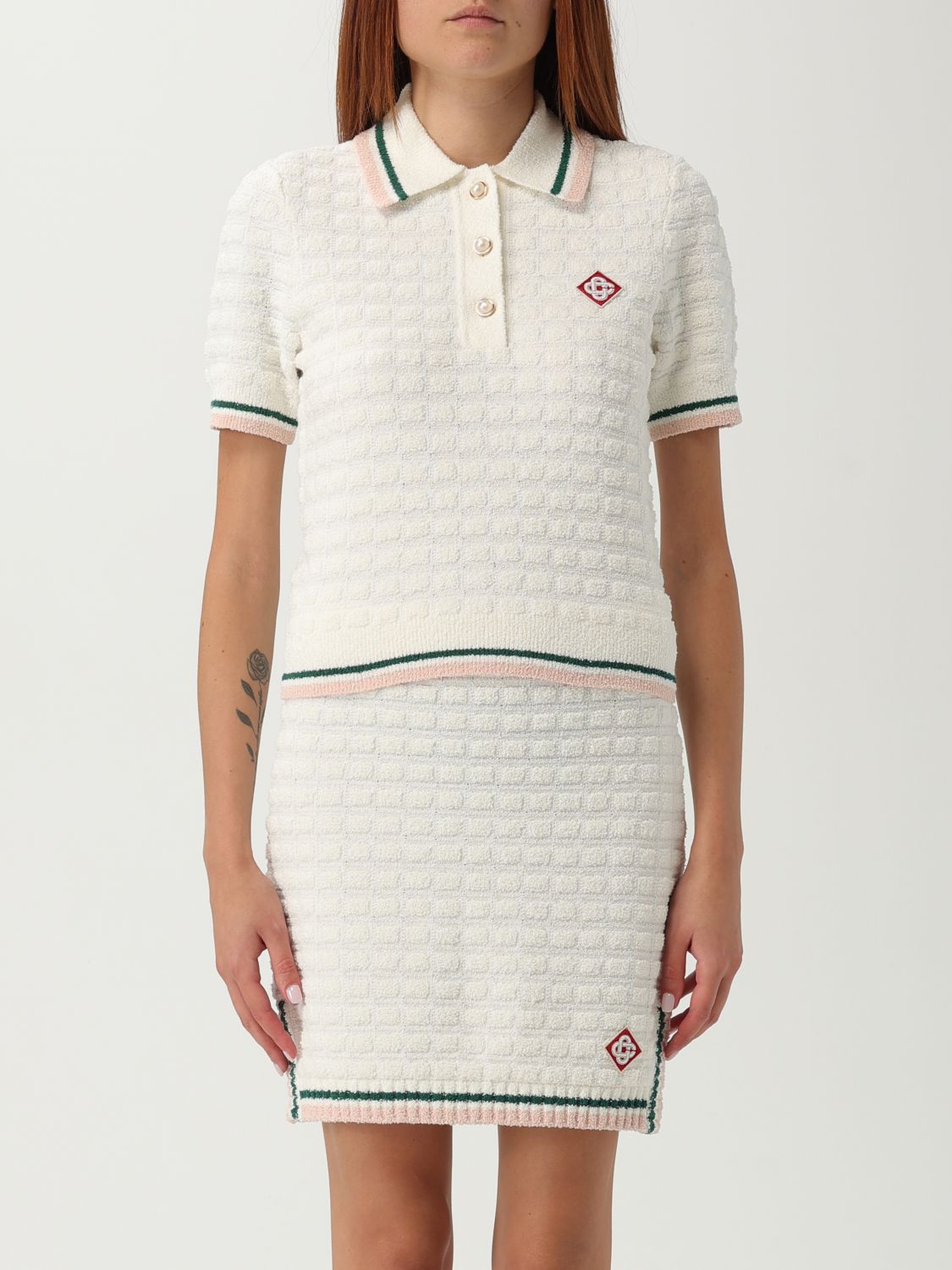 Casablanca Textured Cotton Polo Shirt With Contrast Collar In White