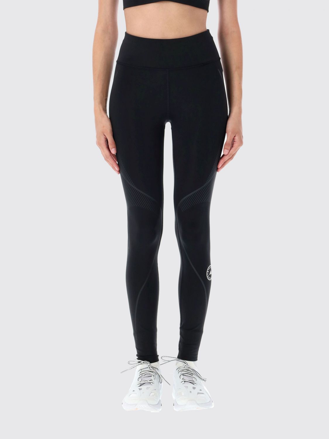 Adidas By Stella Mccartney Fitted Technical Leggings With Contrasting Logo In Black