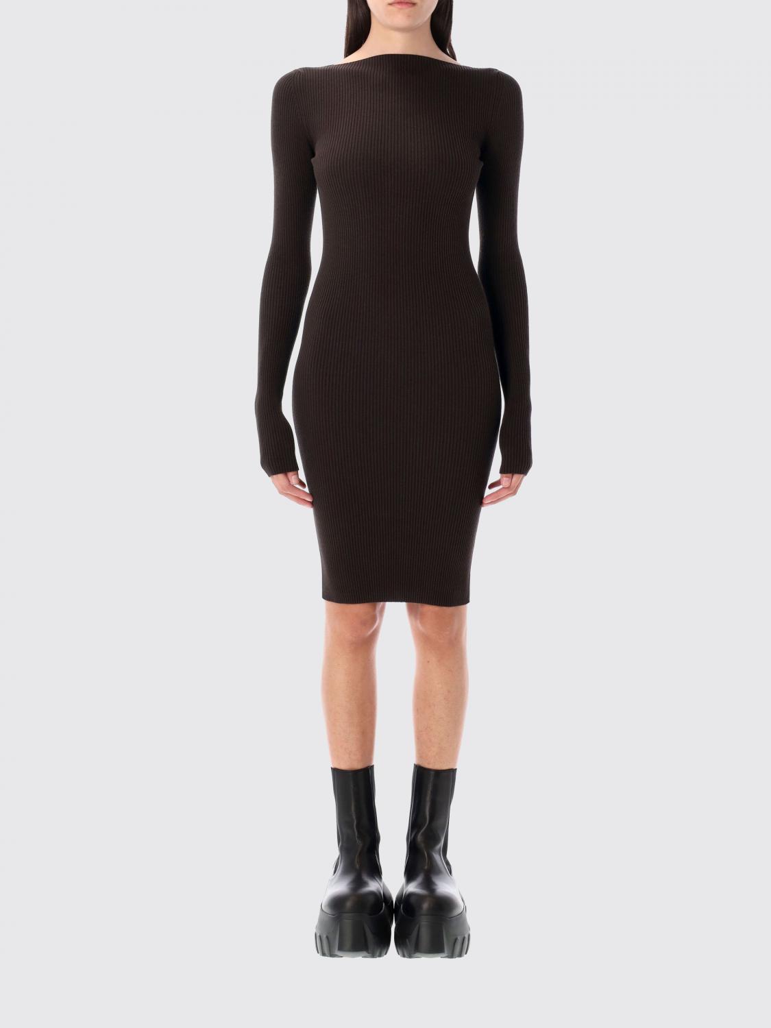 Rick Owens Ribbed Texture Knee-length Dress With Open Back In Brown