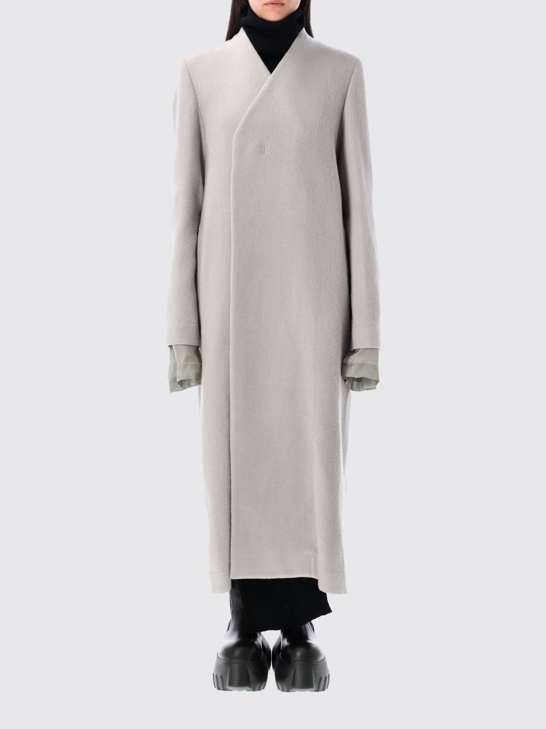 Rick Owens Museum Collarless Wrap Coat In White