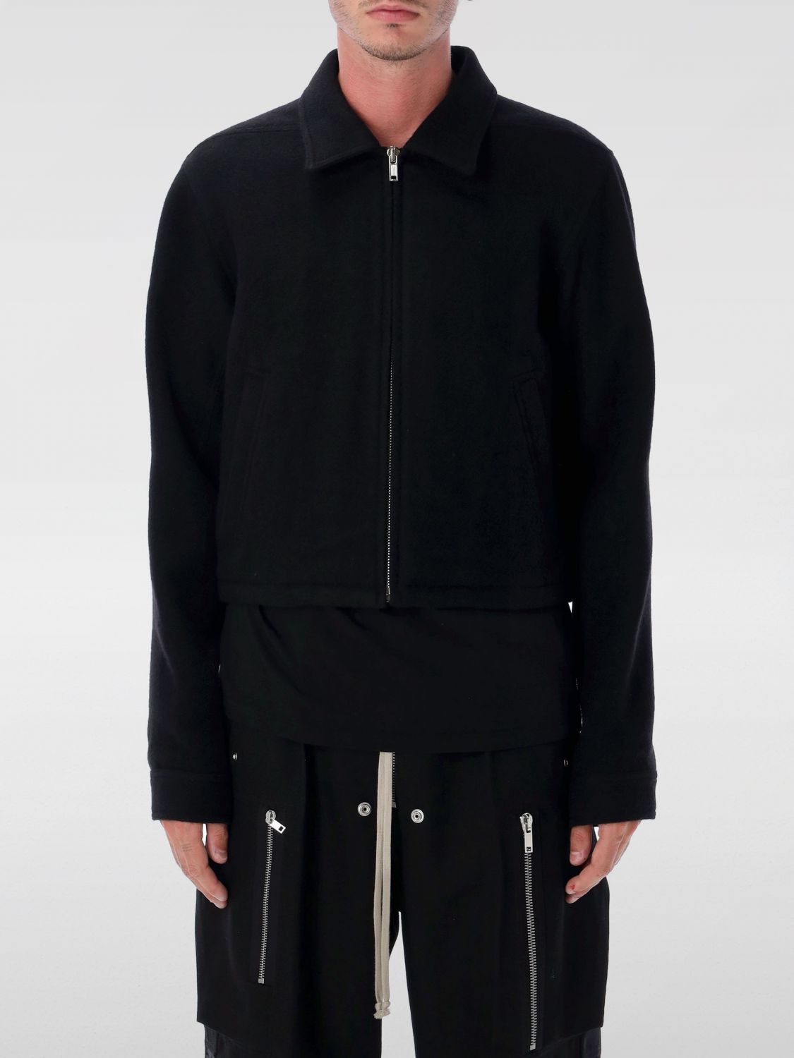 Rick Owens Collared Front Pockets Long Sleeves Jacket In Black