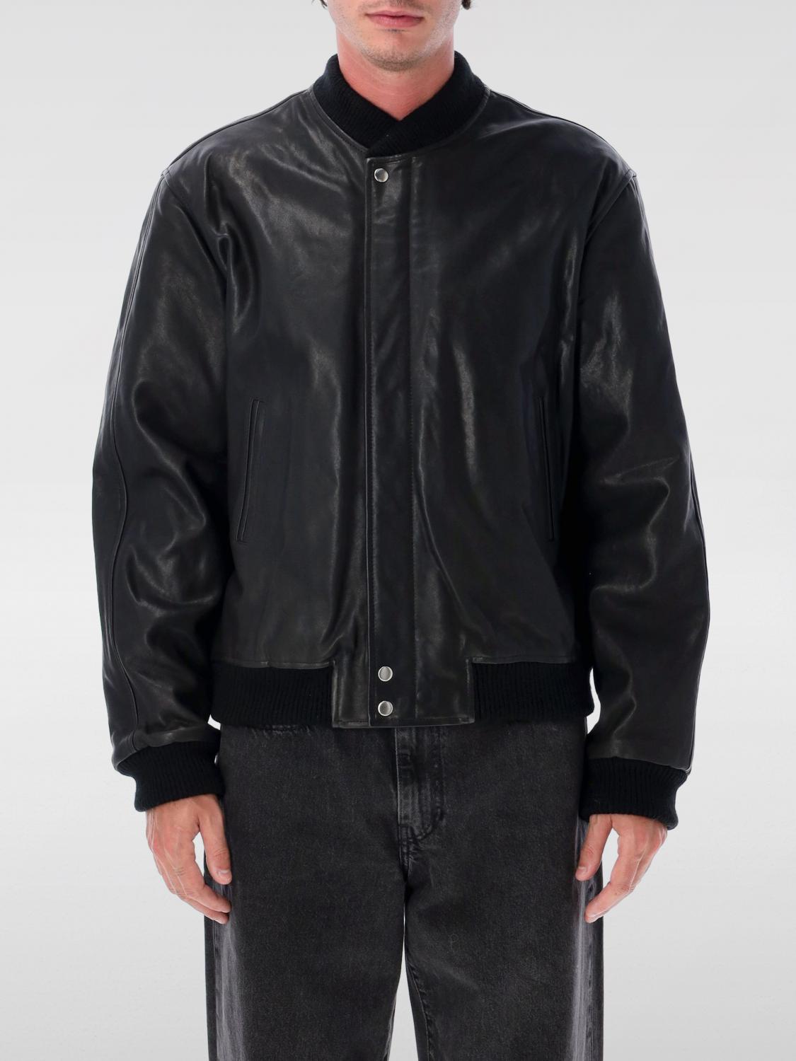 Isabel Marant Ribbed Leather Bomber Jacket In Black