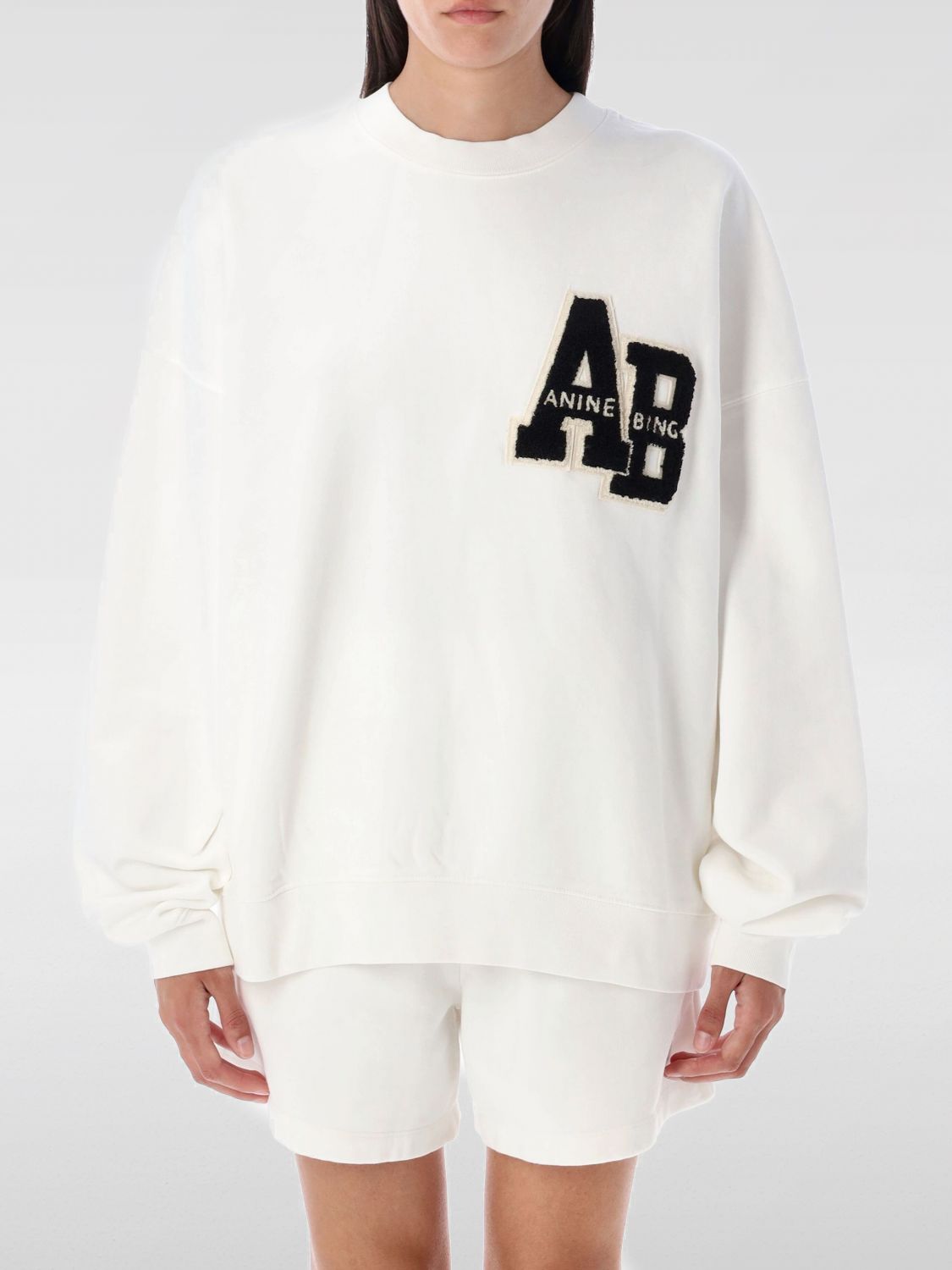 Anine Bing Miles Logo-patch Cotton Sweatshirt In White