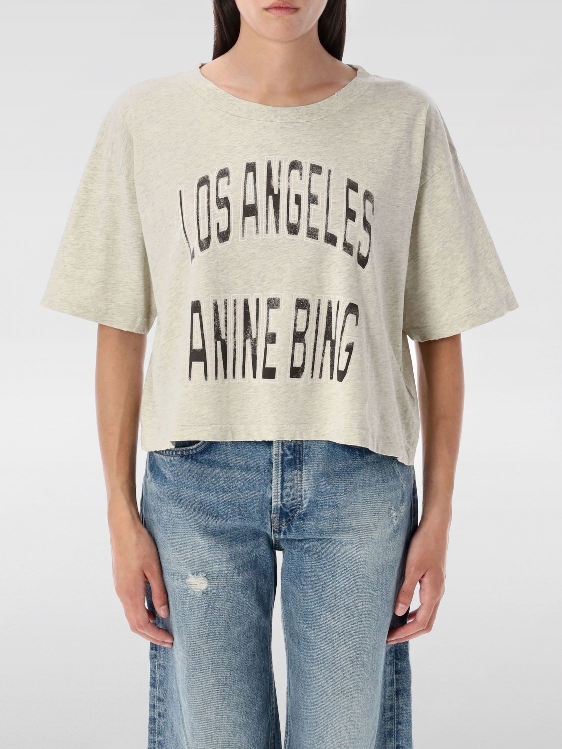 Anine Bing Graphic Print Cropped T-shirt With Short Sleeves In Neutral