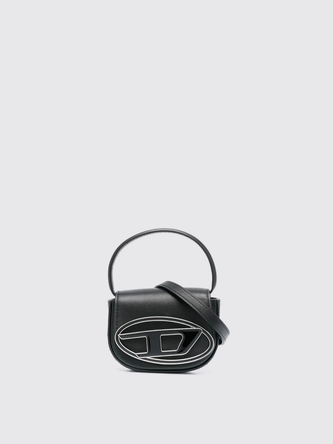 Diesel Compact Leather Shoulder Bag In Black