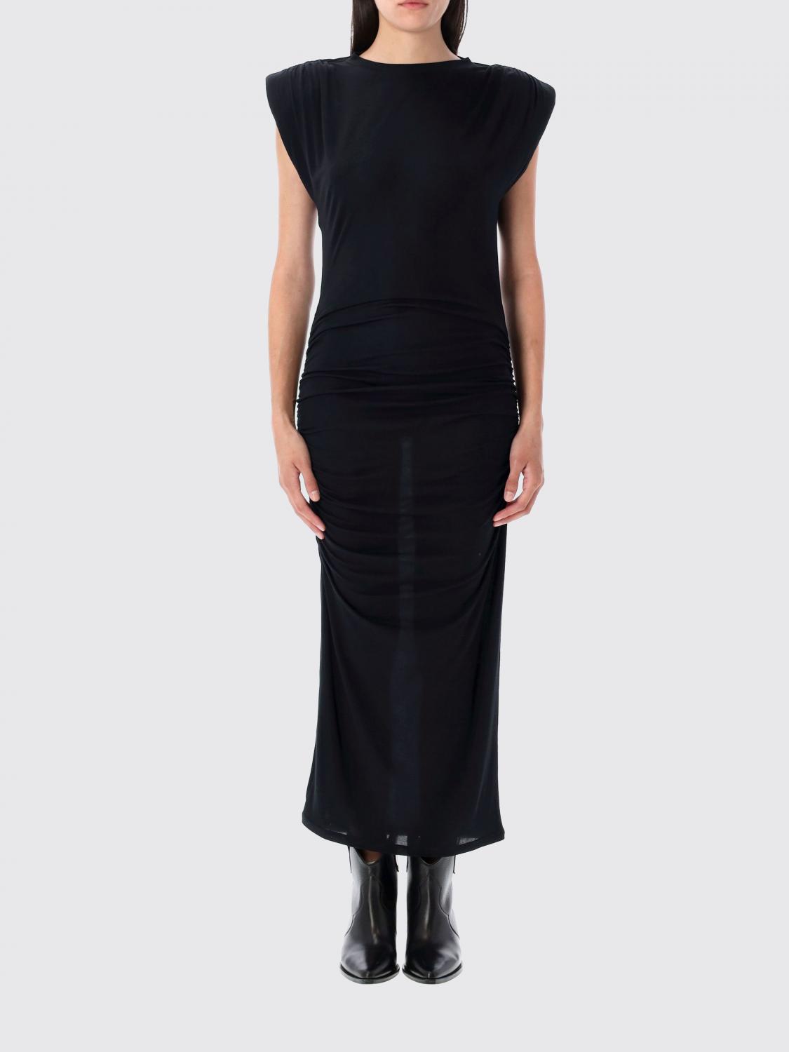 Isabel Marant Étoile Midi Dress With Cap Sleeves And Ruched Detailing In Black