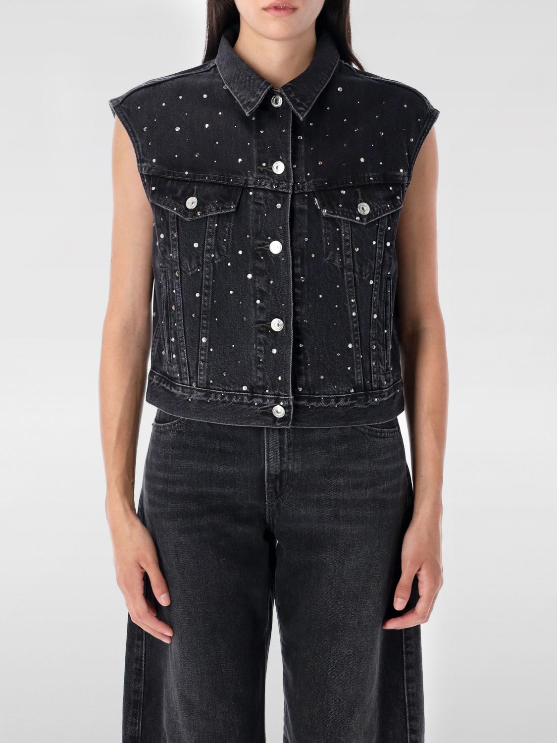 Levi's Womens Black 90s Shrunken Rhinestone-embellished Denim Trucker Vest Xs In Black