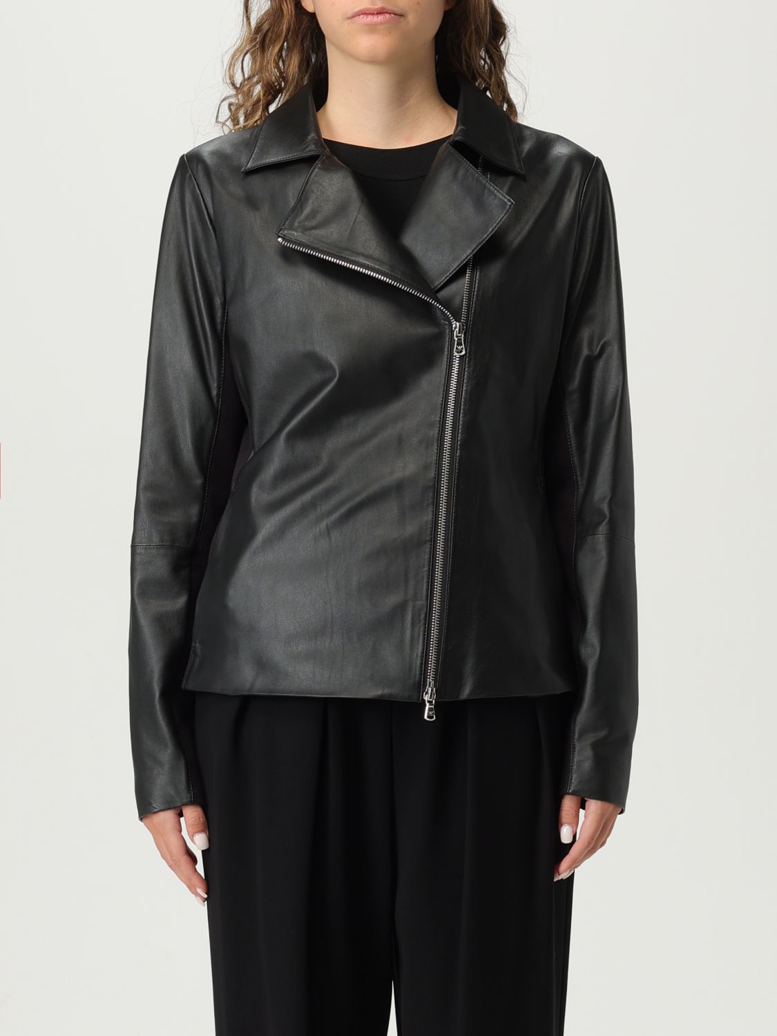 Emporio Armani Leather Jacket In Black